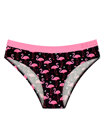 Vrolijke damesslip Flamingo's en hartjes